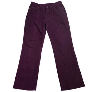 DG2 by Diane Gilman Women Pants 2P Petite Plum Stretch Denim Straight Rhinestone